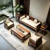 Nuevo Estilo Chino Madera Maciza Combinación Sofá Cama Luohan Sala de Estar Doble Uso Invierno Verano Estructura de Ensambles Madera de Nogal Negro Sofá de Tela