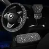 Cubierta de palanca de freno de mano con incrustaciones de diamantes para mujer, funda de volante de coche totalmente de diamantes, cojín para caja de reposabrazos, interior de coche de tres piezas Amazon
