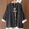 Camisa de corte holgado con ácido acético Guofeng Vestido para mujer con botón oblicuo y mangas raglán Top de jacquard de talla grande con mangas de siete cuartos
