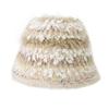 Nuevo sombrero de pescador de felpa a rayas de colores a juego para mujer, cálido, de otoño e invierno, estilo coreano, combina con todo, pequeño gorro de pescador de punto que deja ver la cara.