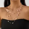 Cadena de Clavícula Imitación Perla Retro Versátil de Gama Alta Personalizable Estilo Lujo Accesible Patrón Geométrico Colgante de Disco Collar para Apilar