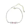 Pulsera de Moño de Diamante Rosa para Niñas, Pulsera de Zirconia Floral, Pulsera de Nicho de Lujo Ligero, Cuerda de Mano Exquisita, Joyería de Mano de Nuevo Estilo