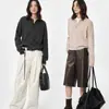 Polo de punto de cachemira gris de alta gama, sofisticado y elegante para mujer, perfecto para otoño e invierno, con mangas largas, cuello con muesca y corte holgado, ideal como capa interior.