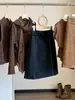 Saia Midi Feminina Suede Retrô Cor Melanóide Outono Inverno Novo Estilo Elegante Cintura Alta Emagrecedora Versátil Reta Lápis