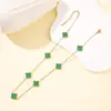 Aço Titânio Cor Duradoura Pingente de Colar Trevo de Quatro Folhas de 7 Pétalas Corrente Clavicular Aço Titânio 18K Inlay de Concha Moda Versátil Colar