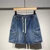 Shorts Jeans Estilo Japonês Retrô Tendência Marca com Cintura Loafer para Verão Estudantes Casal Casual Funcional Shorts de Trabalho Pesado