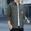 Camisa de Manga Longa 100% Algodão Masculina para Trabalho Primavera e Outono, Corte Solto Casual, Camisa Social Não Amassa, Jaqueta Masculina