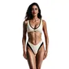 2026 Nuevo Bikini de Bloques de Color Estilo Europeo y Americano con Cuello en V de Cintura Alta Traje de Baño de Dos Piezas Estilo Deportivo Bikini Transfronterizo