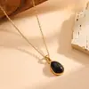 Colgante Oval de Acero Inoxidable con Galvanoplastia al Vacío Transfronterizo Versátil Set de Collar Pulsera Pendientes Ojo de Gato para Mujeres