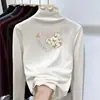 Camiseta Térmica de Gola Alta para Meninas Outono e Inverno Nova Camiseta Infantil Quente com Babados de Manga Longa Top Versátil Tendência