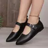Zapatos planos retro de punta fina europeos y americanos, zapatos de cuero para mujer con suela blanda y detalles de hebilla, zapatos de trabajo cómodos y versátiles para el uso diario