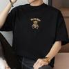 Camiseta de manga corta de algodón grueso de 260 g para hombre, cuello redondo, marca de moda estadounidense, camiseta holgada de media manga con estampado de oso.