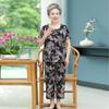 Camiseta holgada de verano de dos piezas con estampado de seda para madres mayores, talla grande, para mujeres de mediana edad y mayores, de manga corta