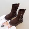 Botas de Moda tipo Martin para Niñas 2026 Otoño/Invierno Versátiles Retro Forradas de Borrego Botas de Caballero a media pantorrilla Botines para Niños Maillard
