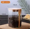 Frasco de Almacenamiento Personalizado con Cuchara, Frasco de Bambú Cuadrado con Tapa, Frasco para Granos de Cocina, Dulces, Té, Frasco Sellado para el Hogar