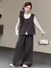 Conjunto de outono para meninas 2026 novo estiloso 9 peças de roupa infantil para crianças maiores primavera e outono colete camiseta de manga comprida conjunto de três peças