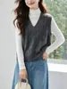 Chaleco de Punto Retro con Capas y Cuello en V para Mujer Otoño 2026 Patrón de Diamantes Tejido de Punto Trenzado Holgado Sin Mangas Ropa de Abrigo Chaleco Suéter Top