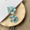 Brincos de Tarraxa Populares no TikTok, Moda Francesa Suave, Elegantes, Flor Azul Pintada à Mão para Mulheres, Brincos de Alto Padrão, Luxo Leve