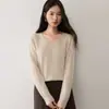 Suéter de Cashmere Baicai Sem Costura Gola V Reta 2026 Novo Versátil Estilo Preguiçoso Camada Base Tricotada