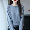 Cárdigan de punto fino de corte holgado para principios de otoño, versátil nuevo estilo de primavera, suéter de lana bordado para mujer de manga larga con cuello redondo y motivo de gatito