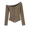 Venta al por mayor de ropa de mujer transfronteriza: Top Corto Sexy de un Hombro Pure Desire Dulce Picante para Chica, Manga Larga, Cintura Alta