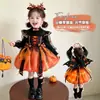 Ropa Infantil de Halloween Niñas Vestido de Princesa Cosplay Bruja Falda de Calabaza Falda Luminosa Atuendo para Fiesta de Cumpleaños de Niñas
