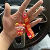 Llavero Zodiaco Oveja de Dibujos Animados Año Nuevo Chino Colgante de Figura de Goma Suave Roja Llavero de Coche Regalo de Año Nuevo