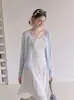 Cardigã de tricô de seda gelada com proteção solar para mulheres, camisa fina para ar condicionado, xale de verão para combinar com vestidos e vestidos de alça