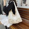 Diseño Original Estilo Vacaciones de Verano Bolso de Playa de Gran Capacidad Nicho Empalme Lienzo de Algodón Puro Flor Bolso de Hombro Tote
