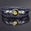 Pulseira de casal doze constelações fivela oculta pulseira de couro de boi preto imitação pulseira trançada punk vintage para homens e mulheres joia de estudante