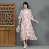 Tamanho grande Vestido Cheongsam Chinês Novo Feminino Vestido Estilo Chinês Feminino Saia Melhorada Verão Elegante Saia Redutora de Idade Retrô