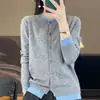 Cardigan de punto de dos piezas para mujer, versión coreana 2026, otoño e invierno, cuello redondo, suéter abrigo con bloques de color, chaqueta holgada de manga larga
