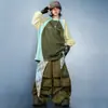 Roupa de performance de dança de rua hip-hop infantil, conjunto unissex de manga longa color block verde oliva, roupas hiphop descoladas e estilosas