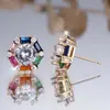 Pendientes Rectangulares de Verano Dopamina Coloridos de Circonita Redondos Blancos de Diamante Llenos de Diamantes Frescos y Dulces de Venta Caliente Japoneses y Coreanos