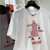 Camiseta Gris Estampada de Personaje de Dibujos Animados de Peso Pesado para Mujer, Estilo Coreano Elegante, Rejuvenecedora, Versátil, Adelgazante, Cuello Redondo, Algodón Puro, Manga Corta, Verano