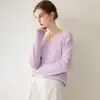 Conjunto de estilo suave~ Suéter de cachemir de una sola pieza con cuello en V, sin costuras, para mujer, holgado y casual para otoño e invierno, capa base de punto