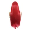 Peruca de renda de área grande 13*6 transfronteiriça nova, aplique de cabelo vermelho longo liso com repartição central, em estoque de fábrica