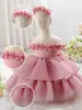 Vestido Formal de Princesa para Niñas 2026 para Niños Pequeños, Atuendo de Presentación con Falda Voluminosa de Flores 3D, Vestido de Piano, Atuendo de Dama de Honor para Pasarela