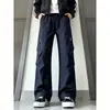 Calças casuais masculinas, marca da moda estilo americano, nova coleção de outono, corte solto, versátil, calças cargo retas resistentes à água para uso externo, estilo casal