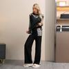 Suéter Jacquard Europeo y Americano Transfronterizo 2025 Otoño e Invierno Holgado Casual de Manga Larga Pantalones de Pierna Ancha Conjunto de Dos Piezas Tejido para Mujer