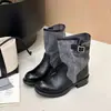Botas de Tela Patchwork, Botas de Moda de Tacón Alto Vintage Nuevas para Mujer de Media Pantorrilla, Estilo Occidental de Cuero Sintético Primavera/Otoño 2026