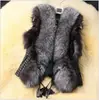 Atacado Spot Colete Europeu e Americano de Couro de Cabra Sintético Pele de Raposa Sintética Couro PU Outwear Preto