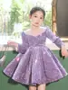 Vestido infantil de hilo abullonado, vestido de princesa, vestido de fiesta de cumpleaños para niñas con lentejuelas, disfraz para pasarela de piano, vestido de manga larga