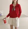 Suéter gola lenço de seda liso transfronteiriço para mulheres, nova moda primavera/outono 2026, cardigã de tricô pullover que rejuvenesce para mulheres