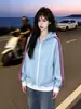 Cárdigan Sudadera con Capucha de Bloques de Color Waffle Popular de Moda Ropa Exterior para Pareja Nueva Blusa Casual de Otoño Invierno para Mujer