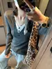 Top de punto con patchwork de color contrastante, cuello en V, falso dos piezas, manga larga, nuevo Otoño 2025, ajustado, elástico, camiseta base