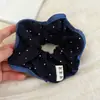 Goma de pelo scrunchie azul marino con lunares de estilo casual para mujer, nueva goma para moño estilo coreano, banda elástica alta retro para el trayecto al trabajo