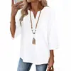 Top de Manga Tres Cuartos con Encaje, Color Sólido, Cuello en V, Estilo Camiseta, Empalmado, Corte Holgado, para Mujer, Europeo y Americano, Primavera/Verano 2026