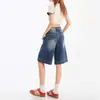 Jeans retro de cinco pontos de perna reta para mulheres, novo verão de 2026, corte solto, modelador, casual, shorts versáteis de perna larga de comprimento médio