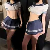 Lingerie Sexy Paixão na Hora de Dormir Conjunto Quente de Faculdade Uniforme JK Tentação Traje de Marinheiro Roupa de Dormir Provocante Robe